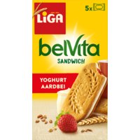 Een afbeelding van Liga Belvita biscuit sandwich yoghurt aardbei