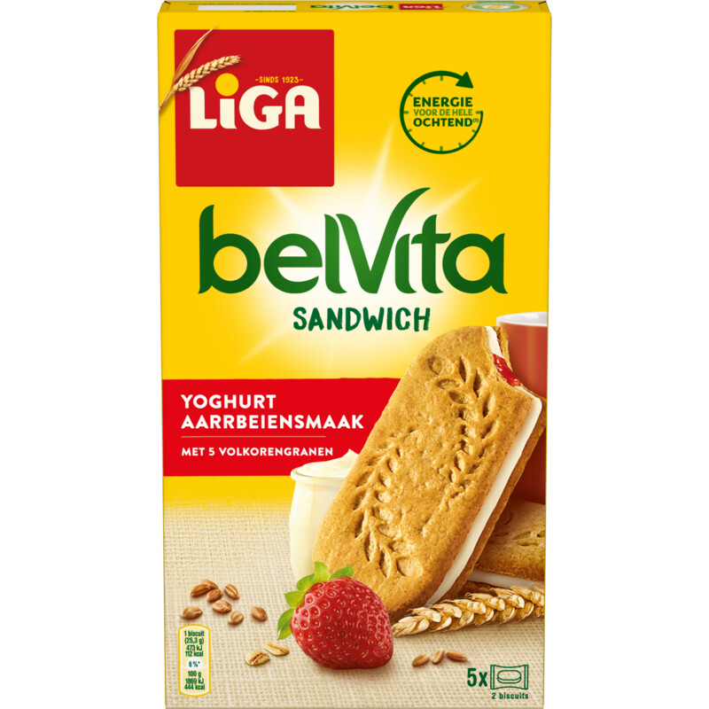 Een afbeelding van Liga Belvita sandwich yoghurt aardbeiensmaak