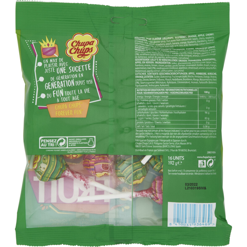 Een afbeelding van Chupa Chups Fruit lolly's