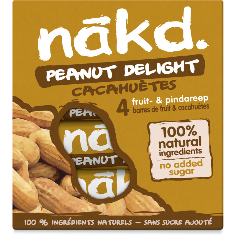 Een afbeelding van Nakd. Fruitreep met noten peanut delight