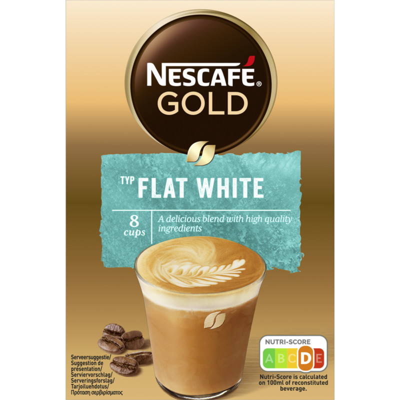 Een afbeelding van Nescafé Gold flat white oploskoffie