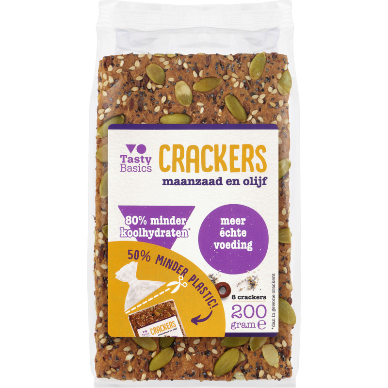 Een afbeelding van Tasty Basics Crackers maanzaad en olijf