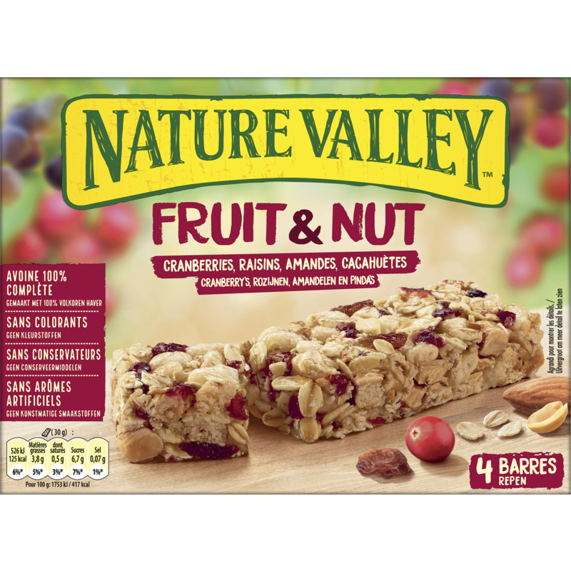 Een afbeelding van Nature Valley Fruit & nut cranberry noten mueslireep
