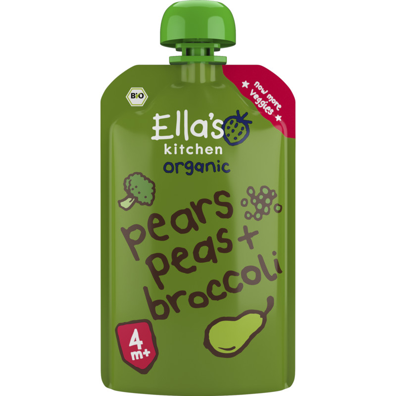 Een afbeelding van Ella's Kitchen Peren, doperwten + broccoli 4+ bio