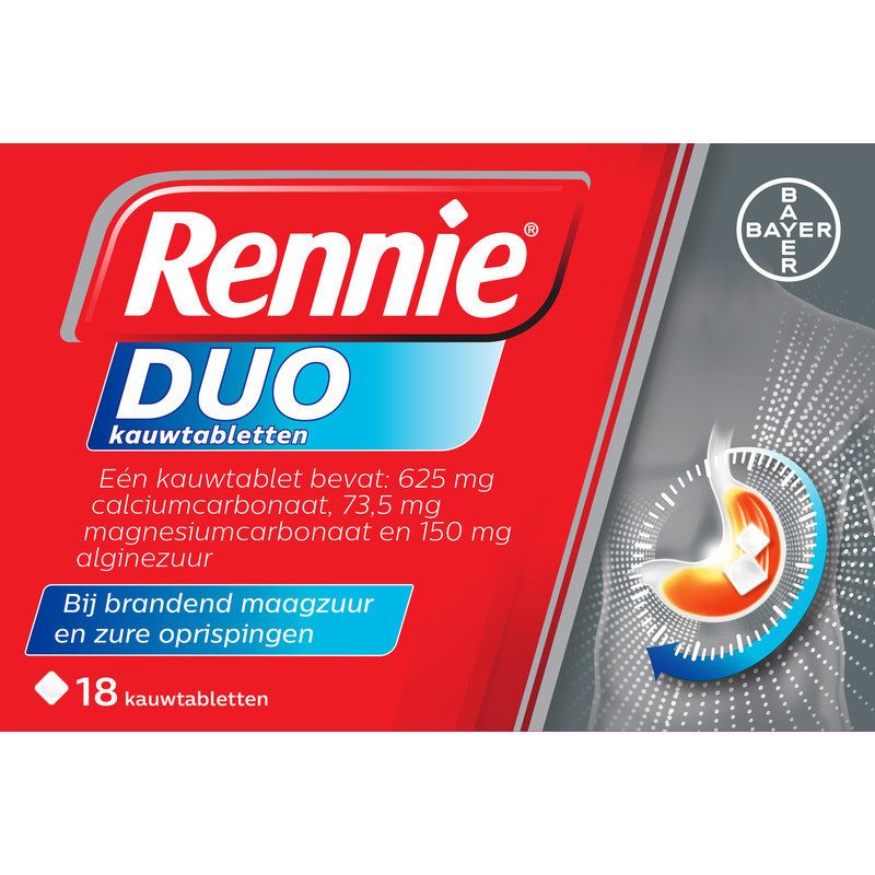 Een afbeelding van Rennie Duo kauwtabletten bij reflux