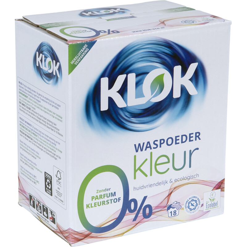Een afbeelding van Klok Waspoeder kleur parfumvrij