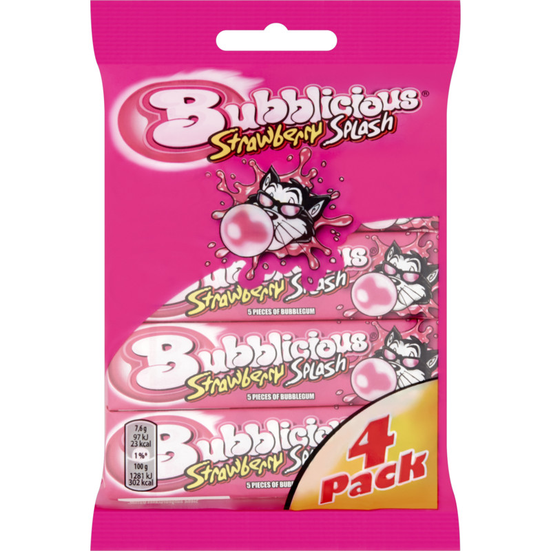 Een afbeelding van Bubblicious Strawberry splash kauwgom 4-pack