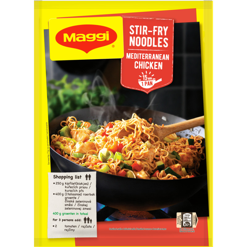 Maggi Stir-fry noodles Mediterrean chicken Albert Heijn