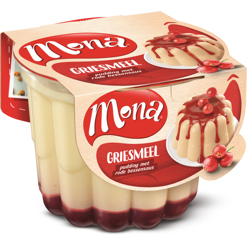 Een afbeelding van Mona Griesmeelpudding met rode bessensaus