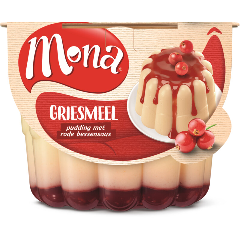 Een afbeelding van Mona Griesmeelpudding met rode bessensaus