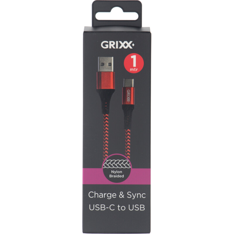 Een afbeelding van Grixx Gevlochten usb-c kabel zwart 1meter
