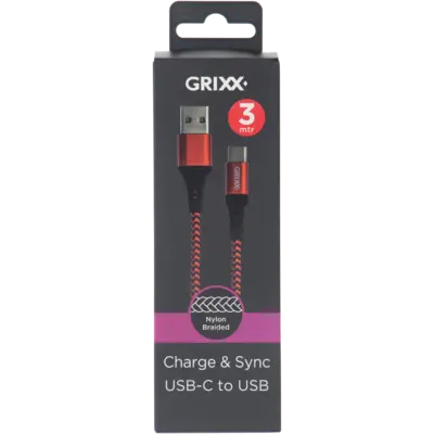 pdp-image-Grixx Gevlochten usb-c kabel zwart 3m