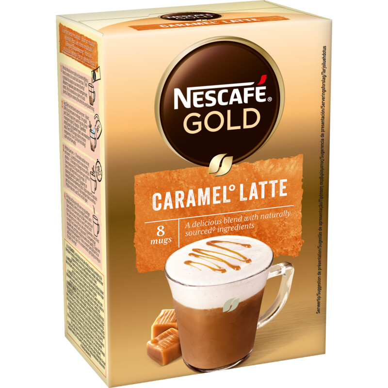Een afbeelding van Nescafé Gold caramel latte oploskoffie