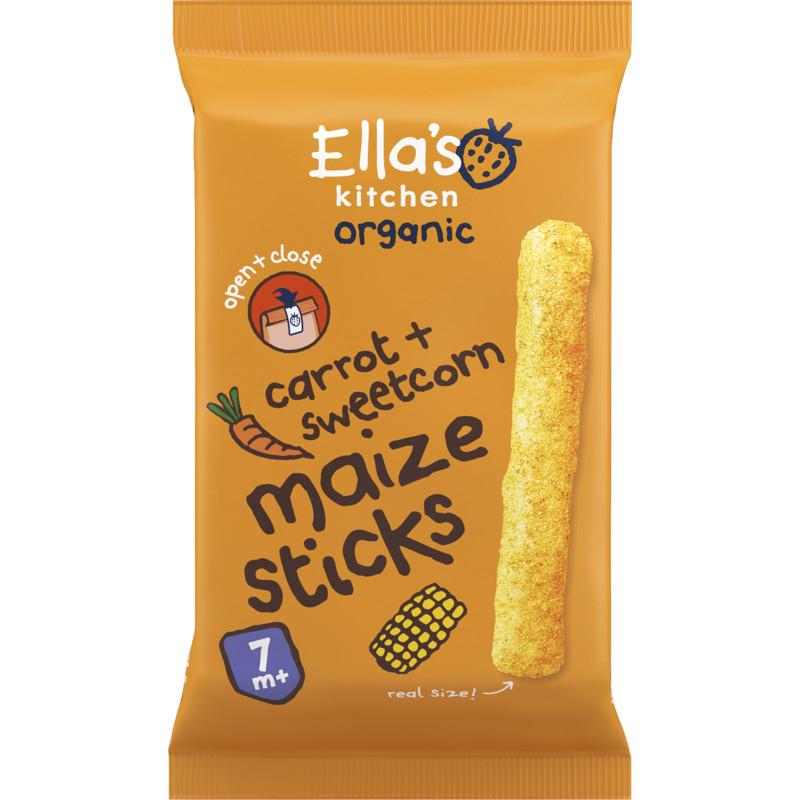 Een afbeelding van Ella's Kitchen Maize sticks wortels + maïs 7+ bio