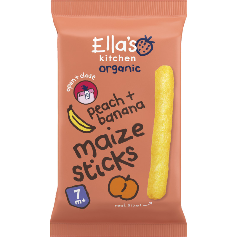 Een afbeelding van Ella's Kitchen Maize sticks perzik + banaan 7+ bio
