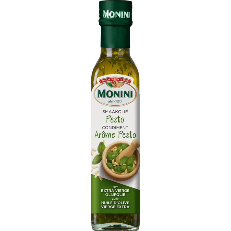 Een afbeelding van Monini Extra vierge olijfolie met pesto