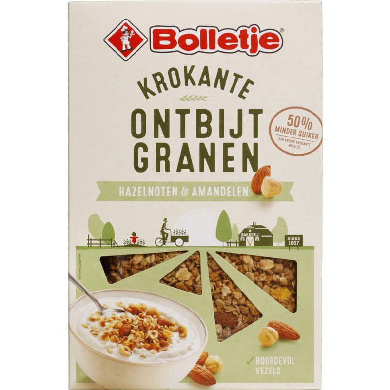 Een afbeelding van Bolletje Krokante ontbijtgranen hazelnoot amandel