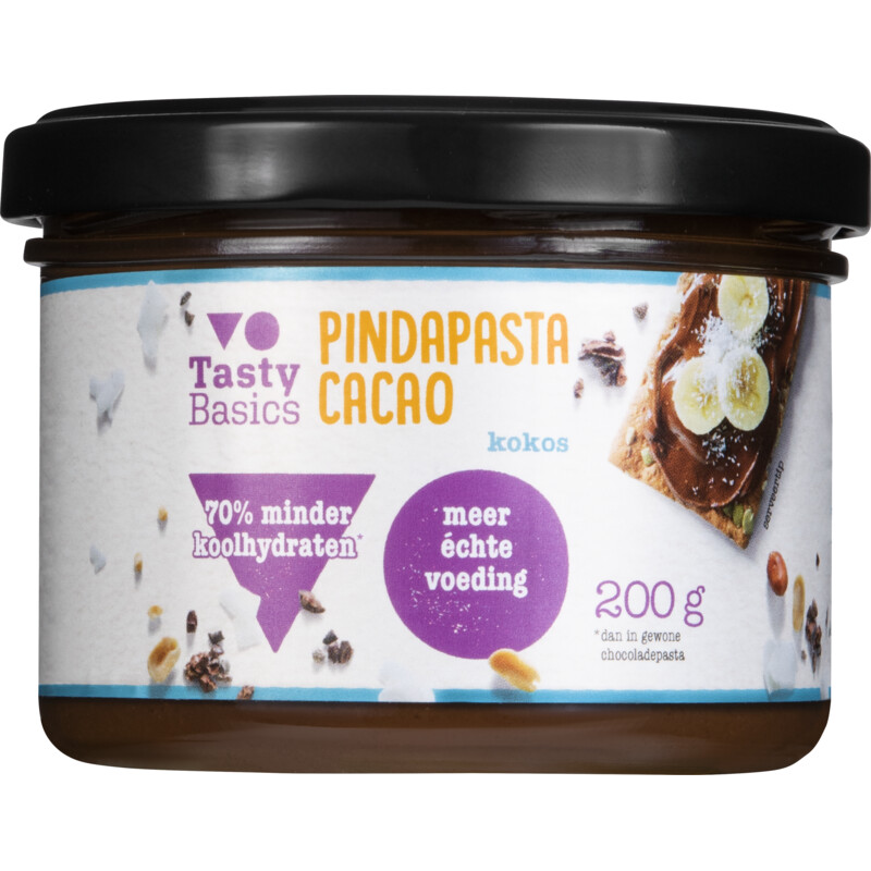 Een afbeelding van TastyBasics Pindapasta cacao met kokos
