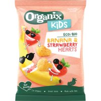 Een afbeelding van Organix Banana & strawberry hearts kids