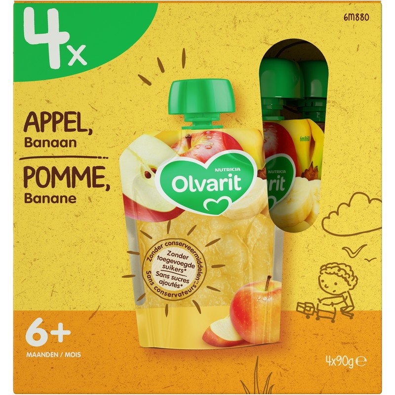 Een afbeelding van Olvarit Knijpfruit appel banaan 6+ 4-pack