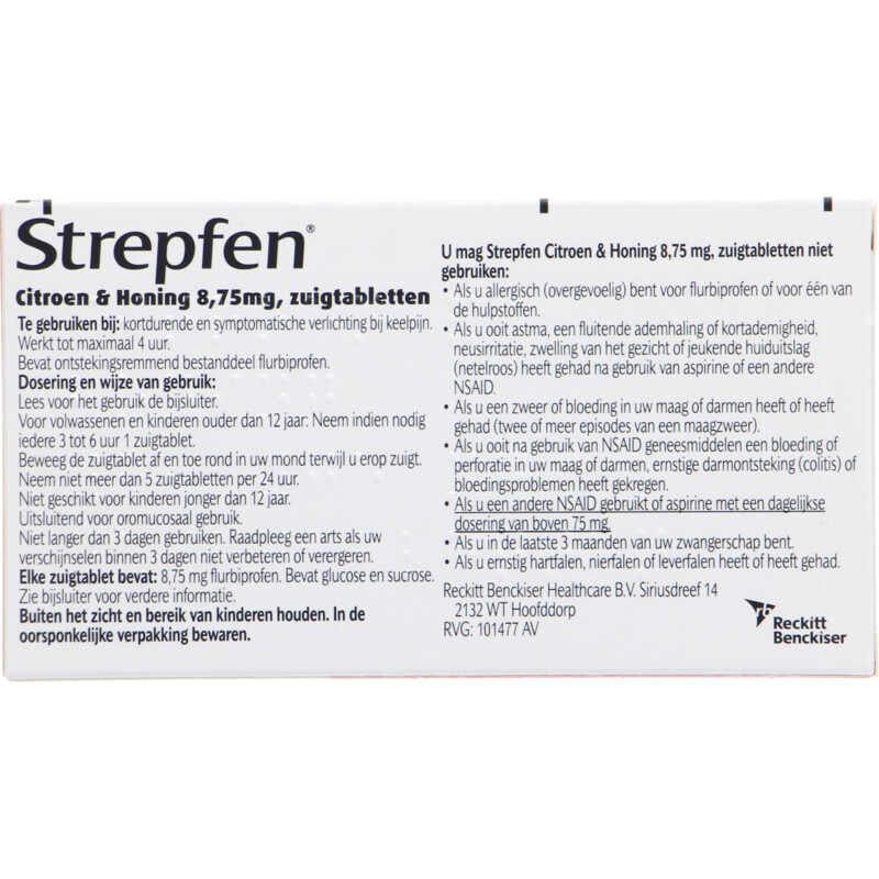 Een afbeelding van Strepfen Citroen en honing zuigtabletten