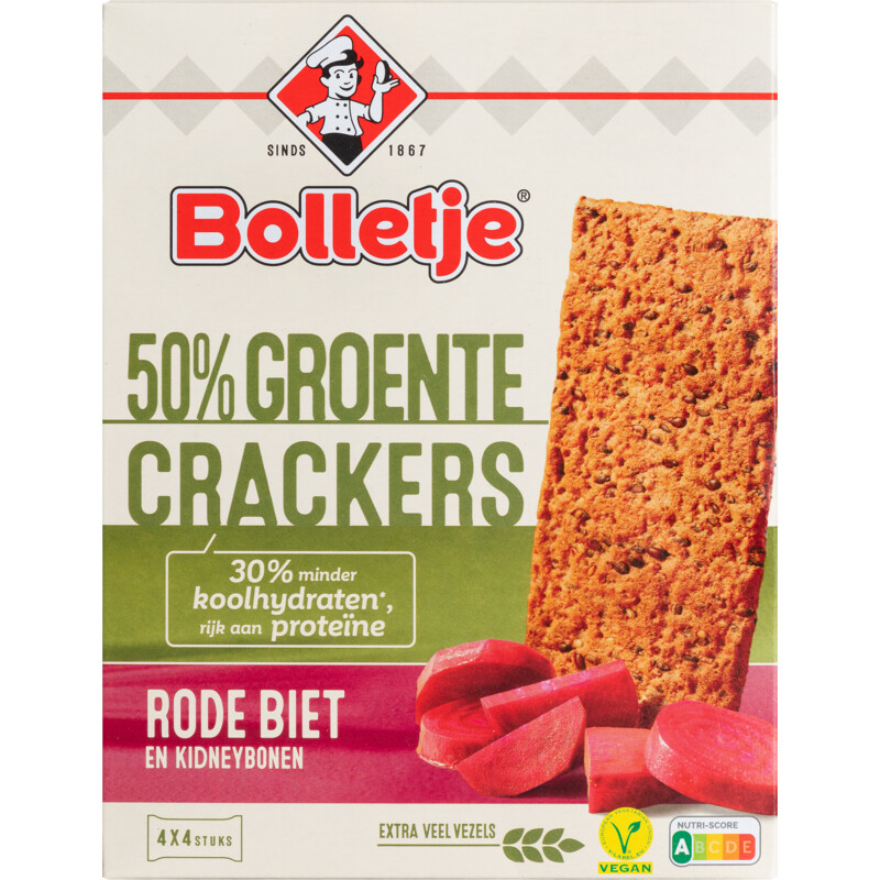 Een afbeelding van Bolletje 50% groente crackers rode biet