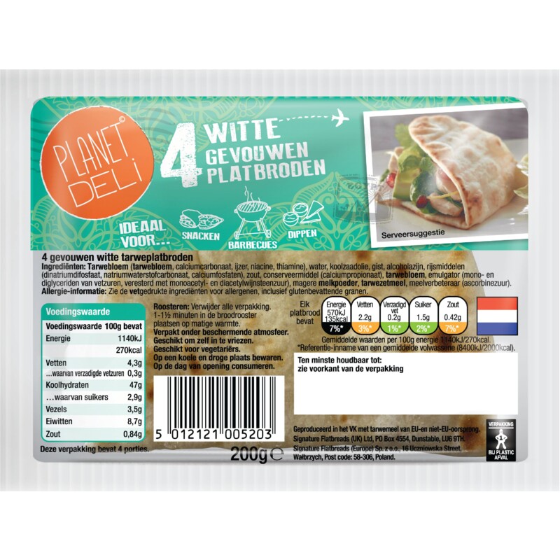 Een afbeelding van Planet Deli Witte gevouwen platbroden