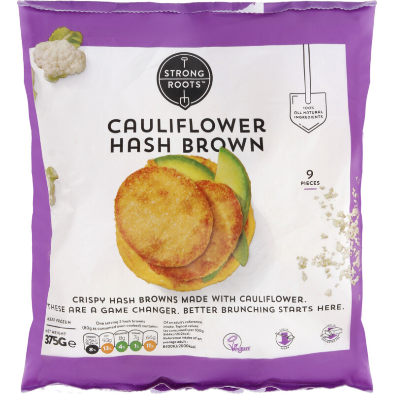 Een afbeelding van Strong roots Cauliflower hashbrowns