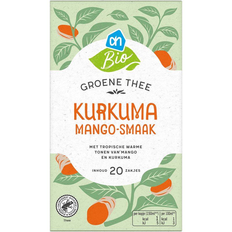 Een afbeelding van AH Biologisch Groene thee kurkuma mangosmaak