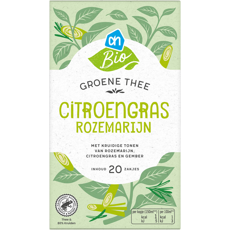 Een afbeelding van AH Biologisch Groene thee citroengras rozemarijn