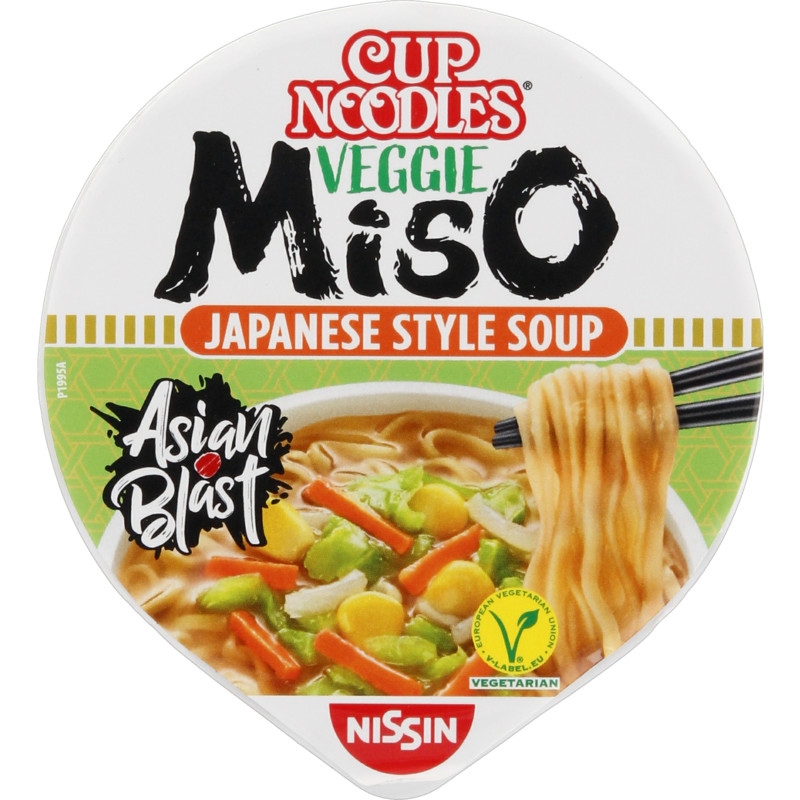 Een afbeelding van Nissin Cup noodles veggie miso Japanse style