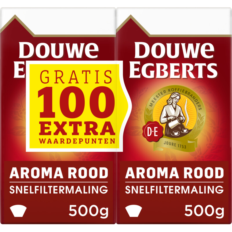 Een afbeelding van Douwe Egberts Aroma rood snelfiltermaling 2-pack