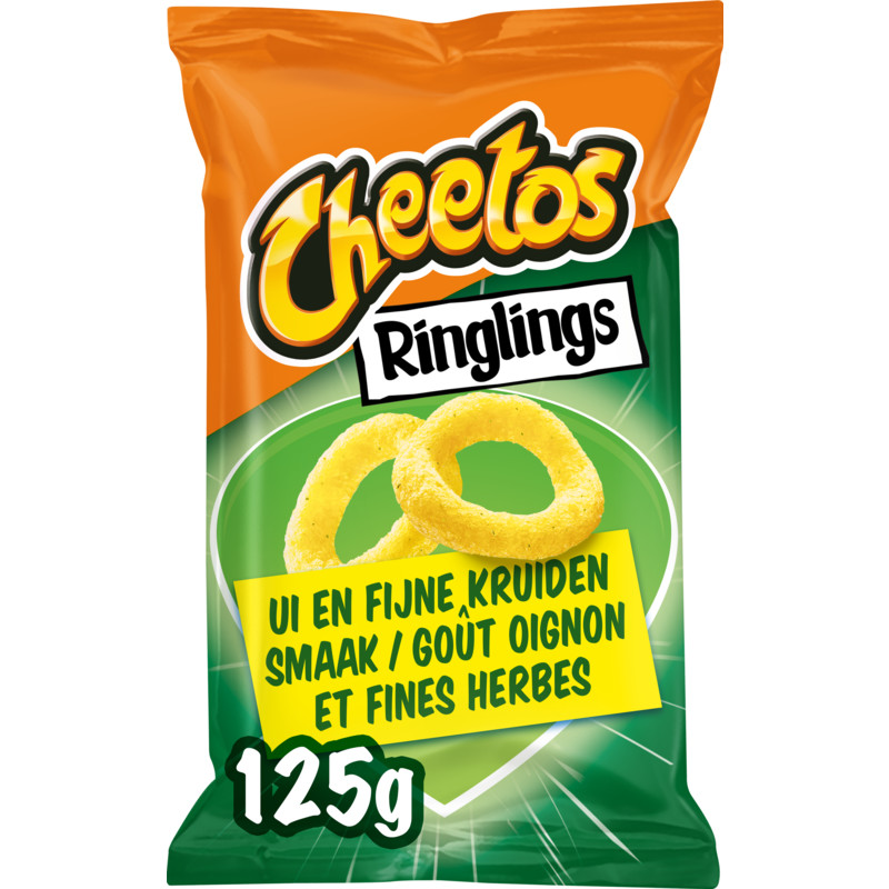 Een afbeelding van Cheetos Ringlings ui en fijne kruiden smaak