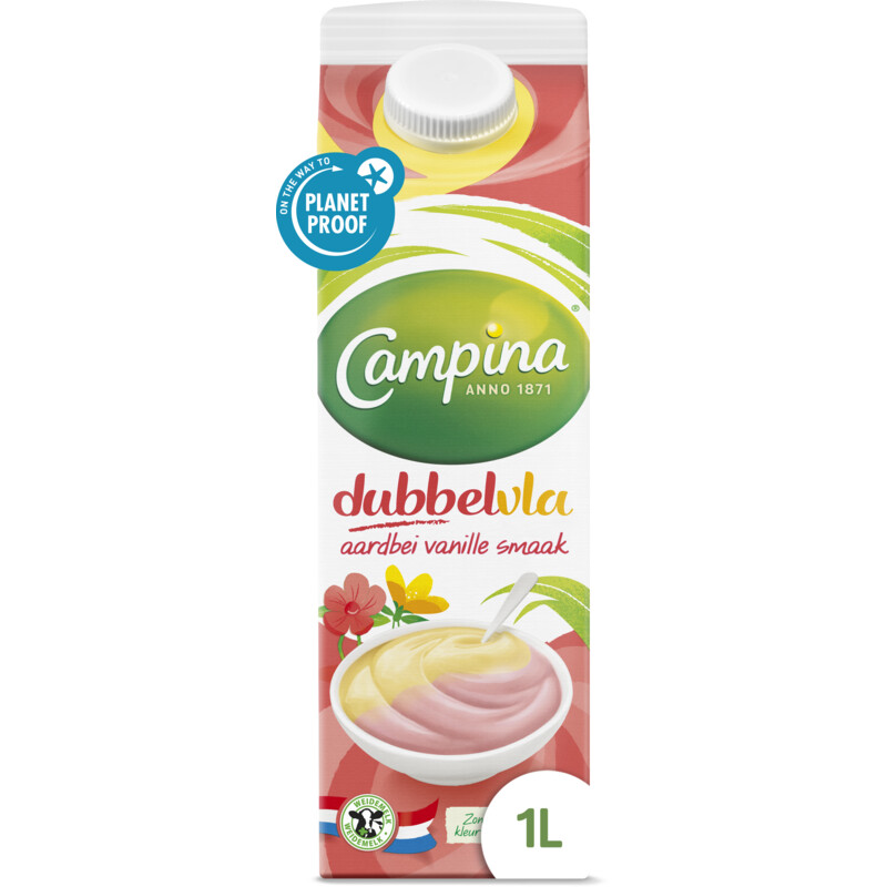 Een afbeelding van Campina Dubbelvla aardbei vanille smaak