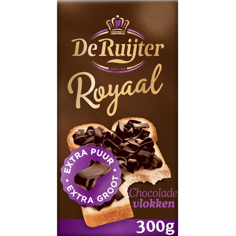 Een afbeelding van De Ruijter Royaal chocolade vlokken extra puur