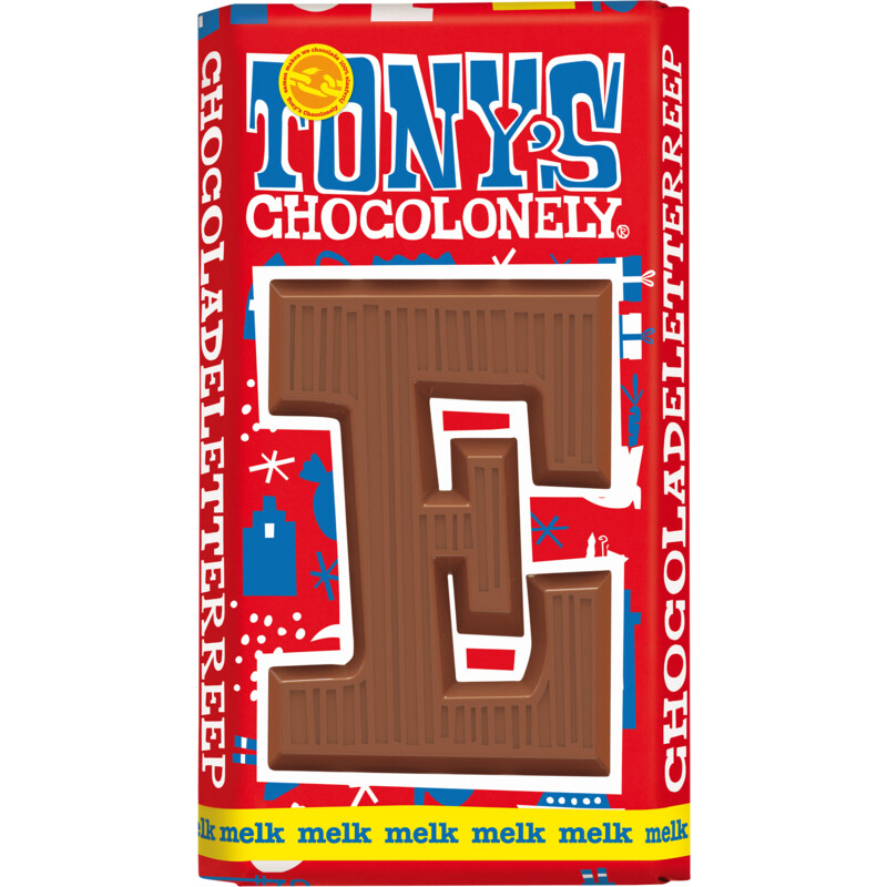 Een afbeelding van Tony's Chocolonely Melkchocolade letterreep E