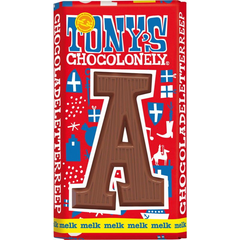 Een afbeelding van Tony's Chocolonely Melkchocolade letterreep A