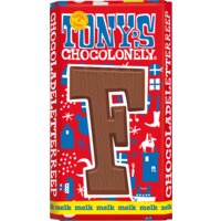 Een afbeelding van Tony's Chocolonely Melkchocolade letterreep F