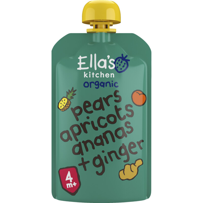 Een afbeelding van Ella's kitchen Peer, abrikoos, ananas + gember 4+ mnd