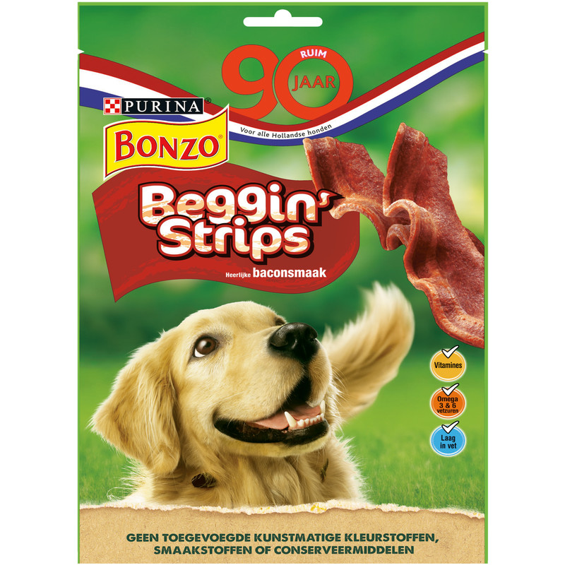 Een afbeelding van Bonzo Beggin' strips baconsmaak hondensnack