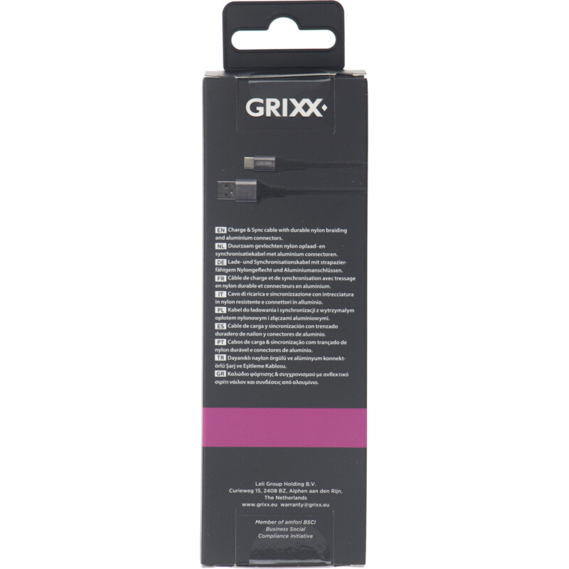 Een afbeelding van Grixx Gevlochten usb-c kabel zwart 1meter
