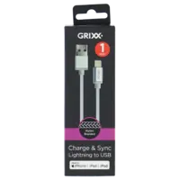 Grixx Gevlochten kabel wit 1 meter