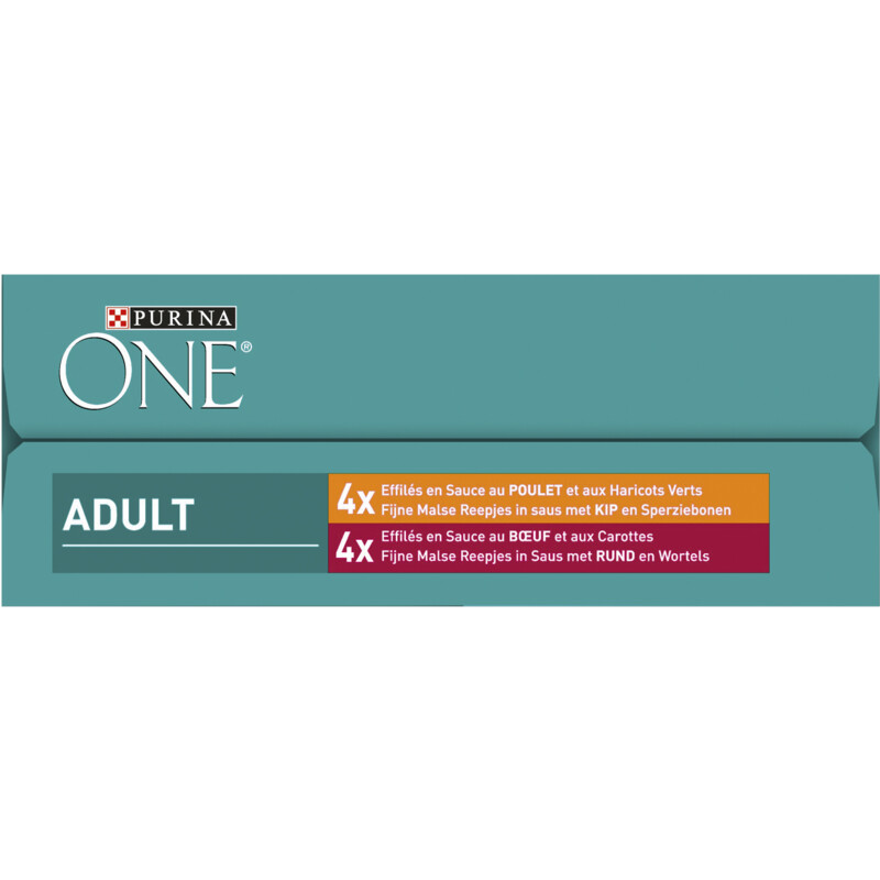 Een afbeelding van Purina ONE Adult reepjes in saus kip en rund