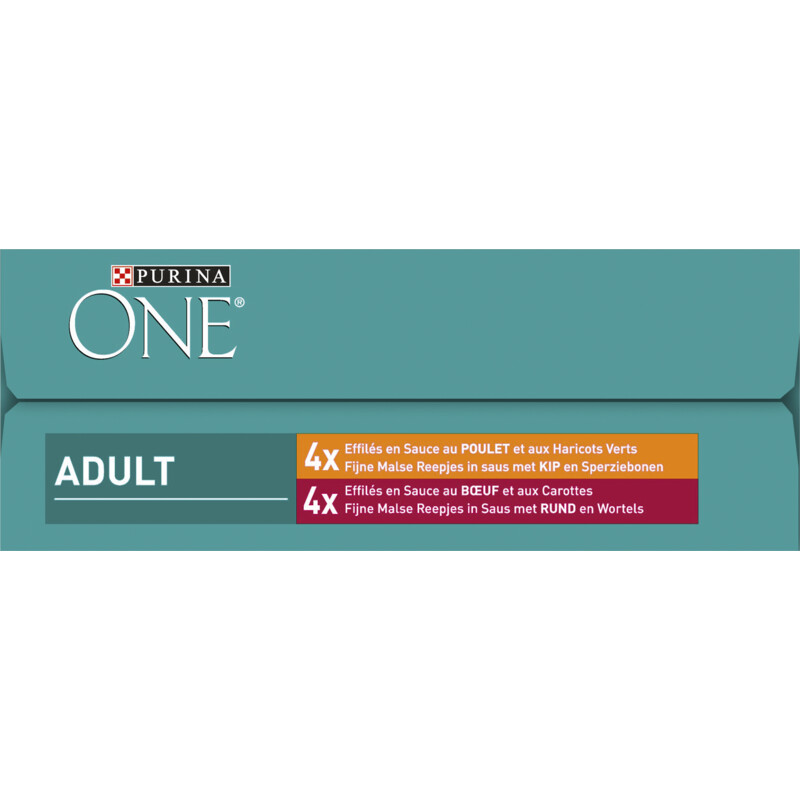 Een afbeelding van Purina ONE Adult reepjes in saus kip en rund