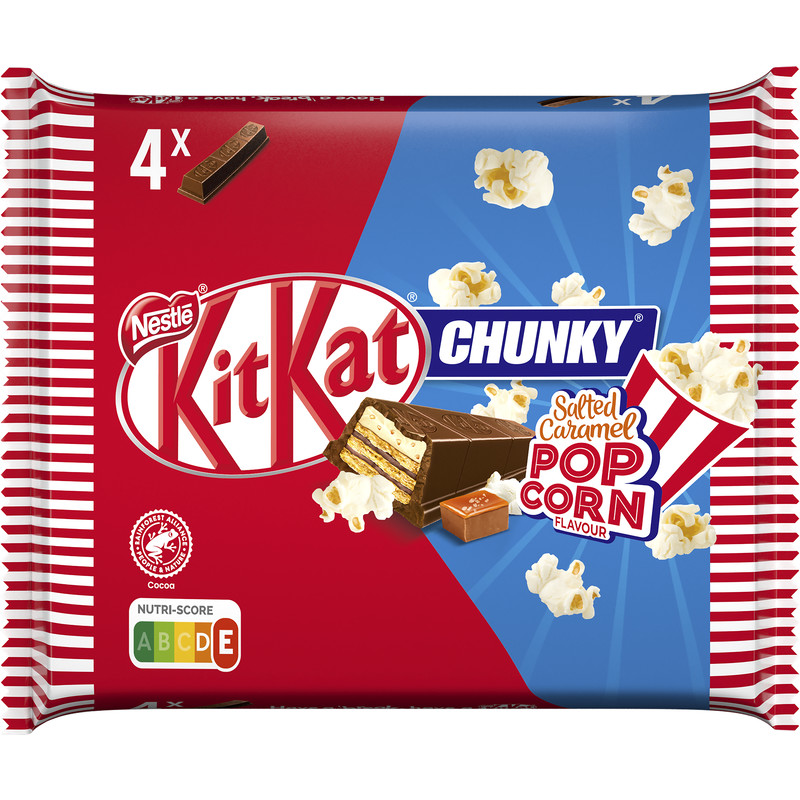 Een afbeelding van Kitkat Chunky salted caramel popcorn 4-pack