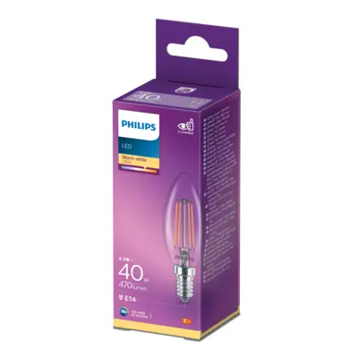 pdp-image-Philips Led fil kaars helder E14 40W