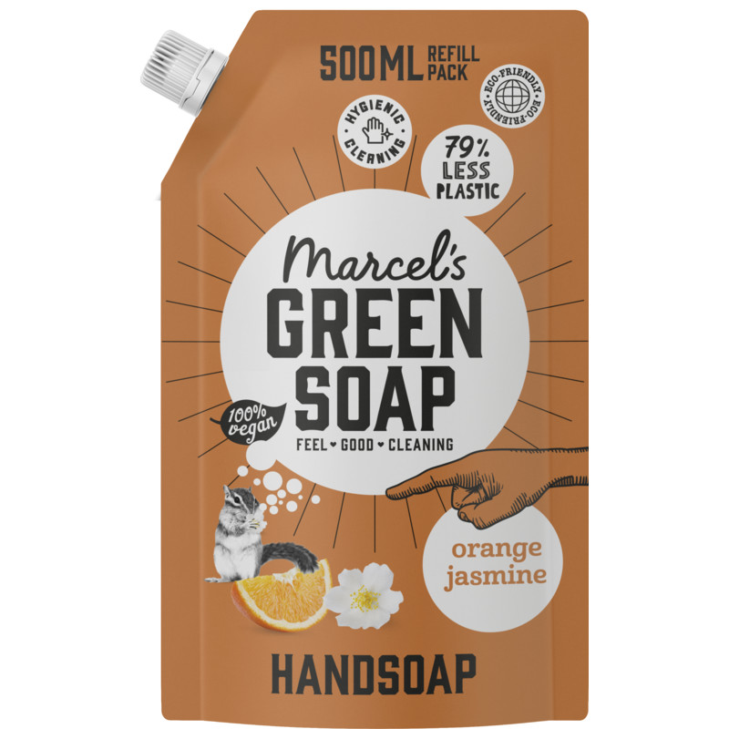 Een afbeelding van Marcel's Green Soap Handzeep orange & jasmin refill