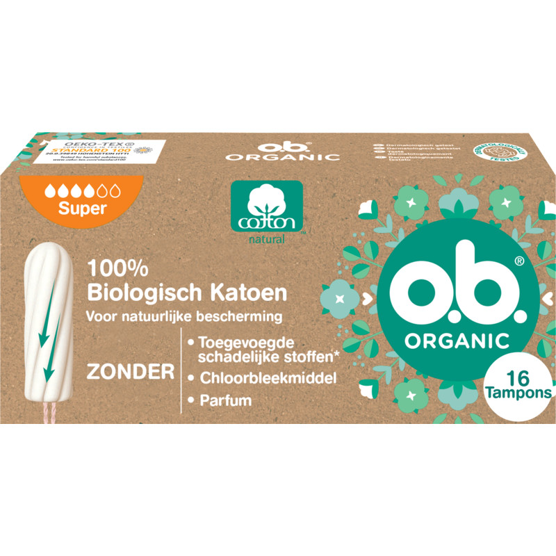 Een afbeelding van o.b. Organic cotton tampons super