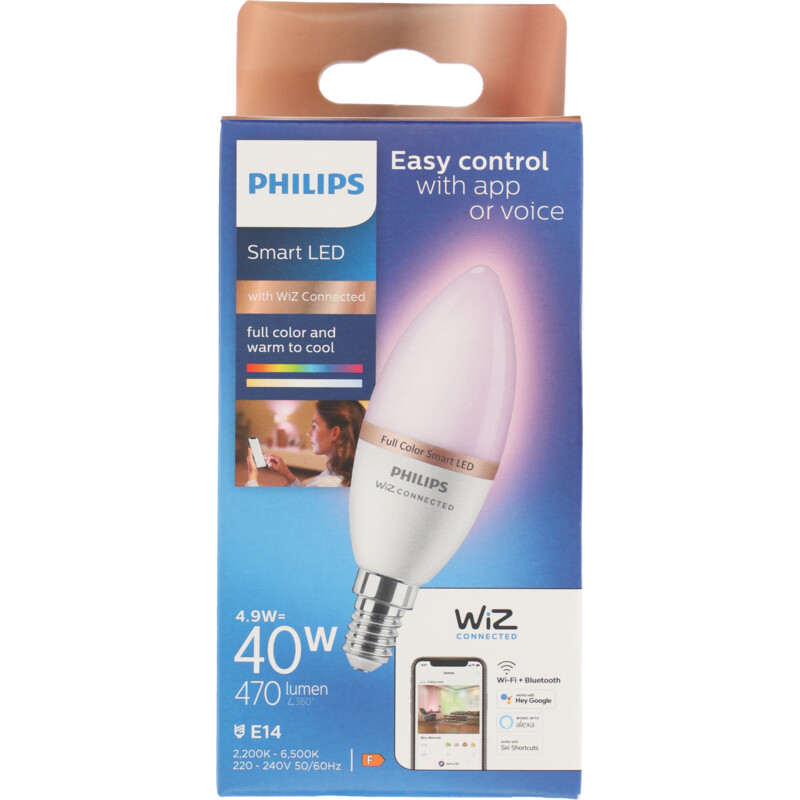 Een afbeelding van Philips Smart led kaars gekleurd E14 40W