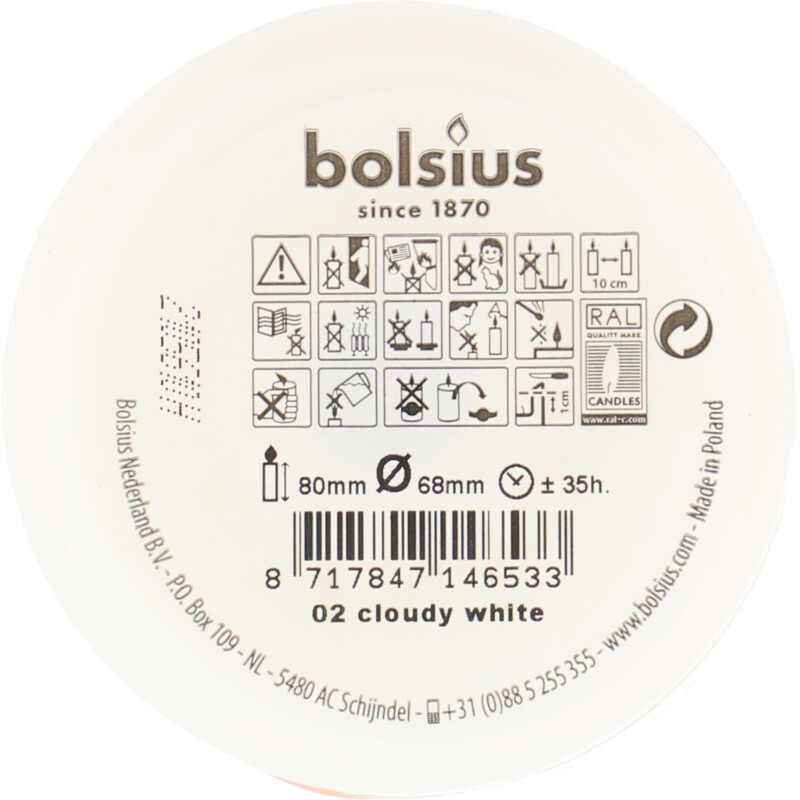 Een afbeelding van Bolsius Rustieke kaars wit 8cm